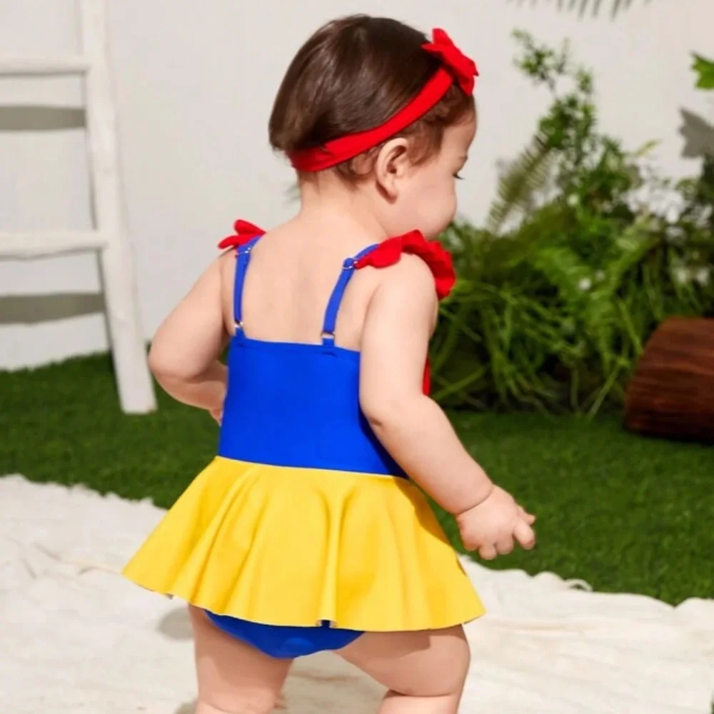 Disney Girls Snow Princess Swimdress One-piece Swim Dress Bowknot Bathing Suit